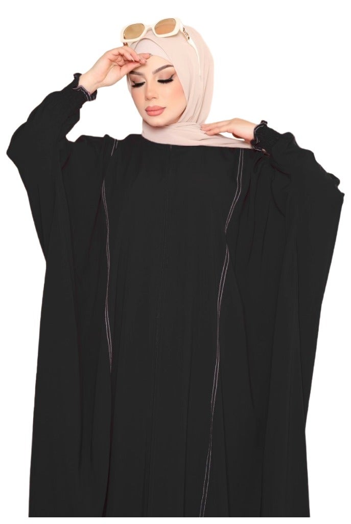 Elegant Women's Abaya with Wide Cut and Side Embellishments, KBLACK Color, Suitable for Daily & Formal Occasions - Image 1
