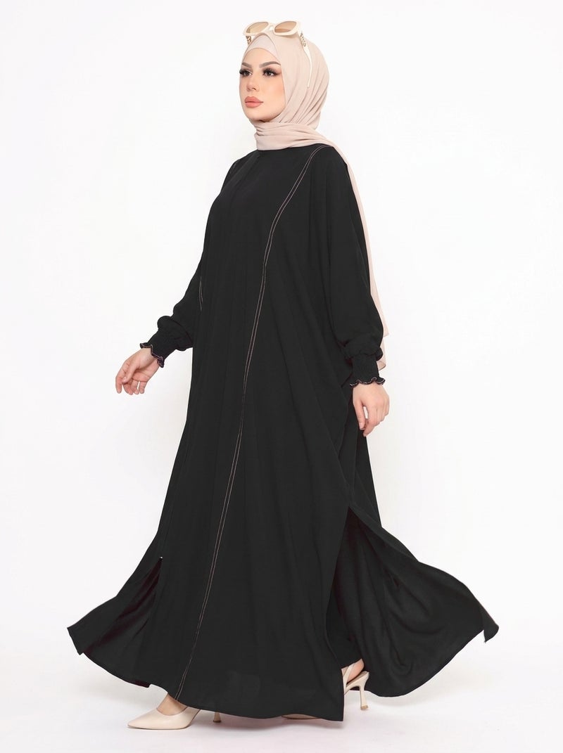 Elegant Women's Abaya with Wide Cut and Side Embellishments, KBLACK Color, Suitable for Daily & Formal Occasions - Image 3