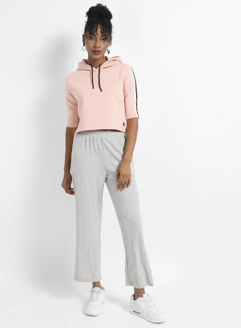 Pinacolada  Women's Pink Crop Hoodie With Striped Sleeve for Women | Best Price UAE
