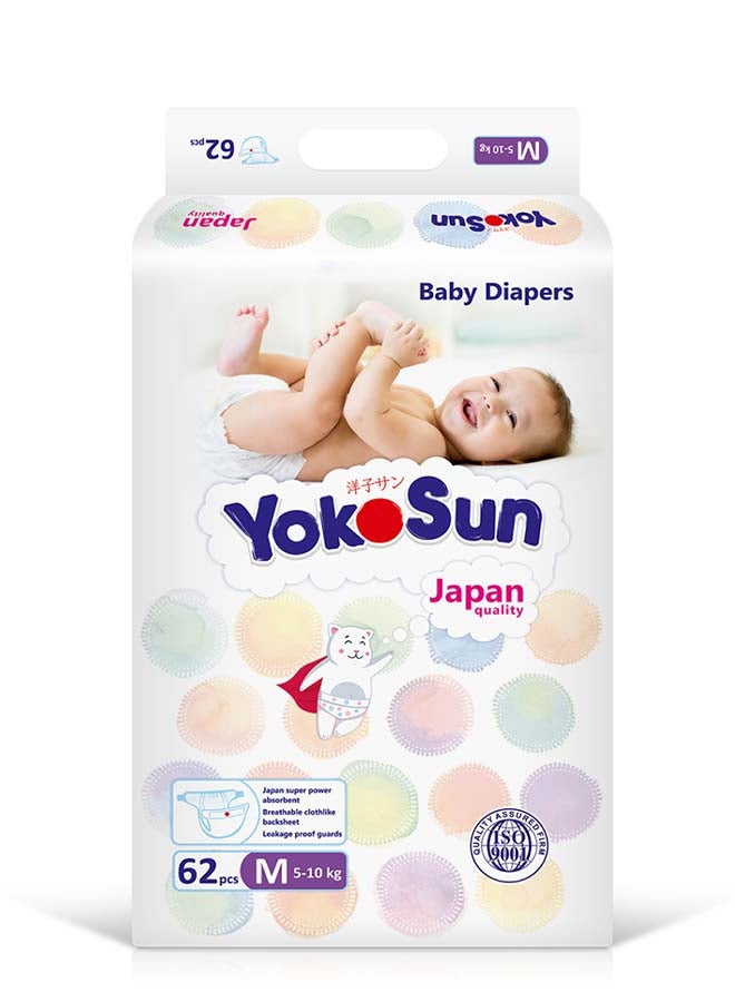 YokoSun Baby Diapers, Size 3 / M (5-10 kg), 62 pcs â€“ Ultra-Soft, Hypoallergenic Nappies, Japanese Technology for Baby Skin Care, Leakproof with 12-Hour Dryness Protection - Image 1