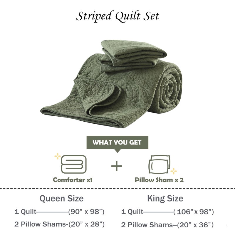 AJOCCI Cotton King Size Comforter Setï¼ŒSolid Quilt Set Olive Green Beddingï¼ŒPaisley Bedspreadsï¼ŒSoft Cotton Quilt Solid Color Lightweight Bedspread All Seasons 3 Piece - Image 5