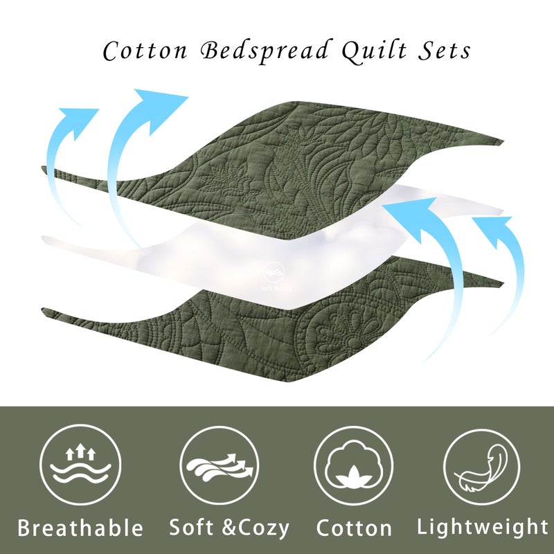 AJOCCI Cotton King Size Comforter Setï¼ŒSolid Quilt Set Olive Green Beddingï¼ŒPaisley Bedspreadsï¼ŒSoft Cotton Quilt Solid Color Lightweight Bedspread All Seasons 3 Piece - Image 4