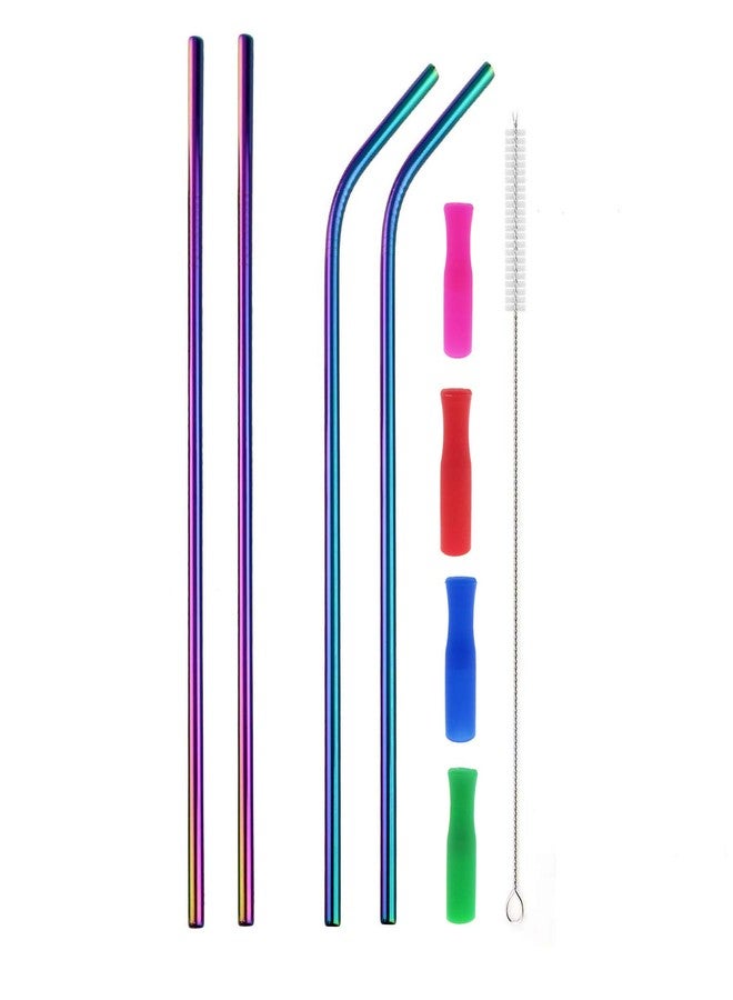 JIEFU Colorful Stainless Steel Straws, 4pcs Ultra Long 12" Reusable Rainbow Color Drinking Straws with Silicone Tips and Cleaning Brush - Image 1