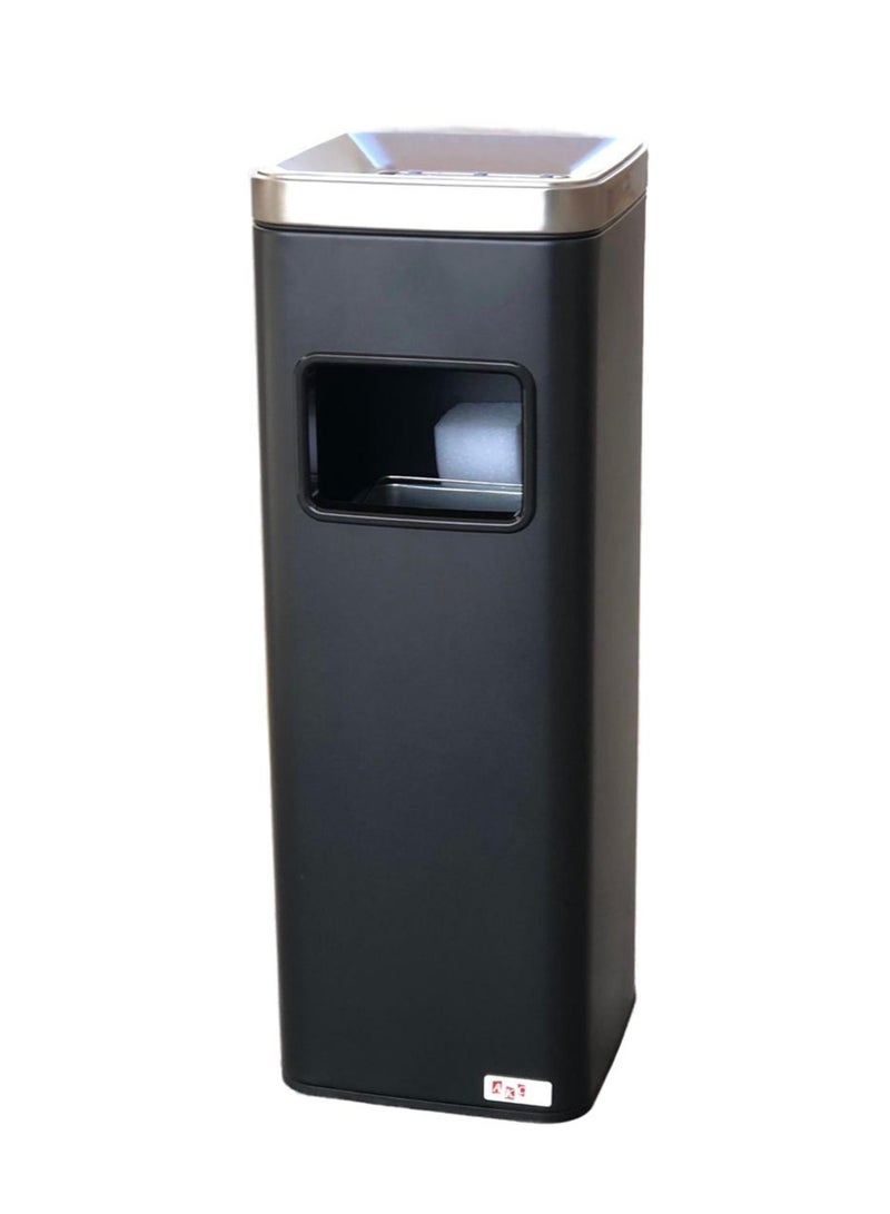 Outdoor Ashtray & Dustbin 2-in-1 | Brushed Stainless Steel Finish | Detachable Inner Liner | Free-standing Frame | Suitable For Parks, Villas, & All Outdoor Settings | Black