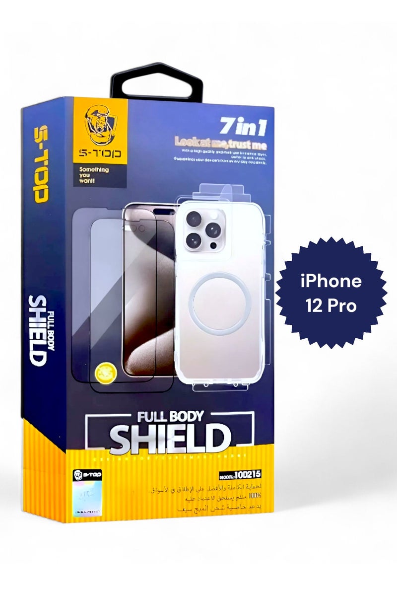 اس-توب بكج الحماية الكاملة لـ آيفون 12 برو (iPhone 12 Pro) مع حماية شاشة للخصوصية (لقافة) و كفر يدعم الشحن اللاسلكي (MagSafe) حماية كاملة لجهازك ضد الخدوش والسقوط (7in1), البكج الجديد و الأصلي من S-TOP