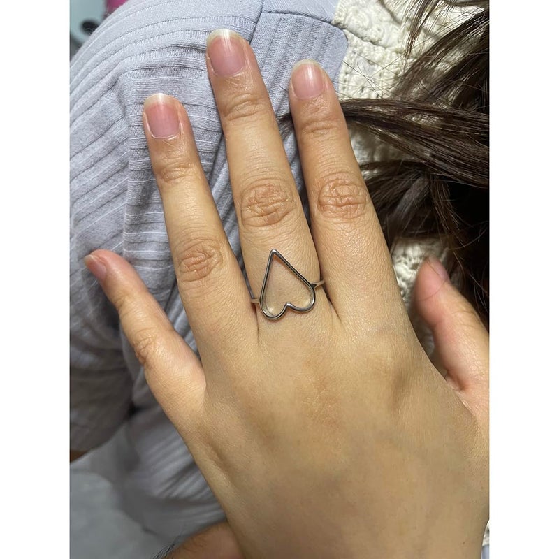 Moplusea Stainless Steel Simple Cute Love Hollow Heart Ring Classical Plain Stacking Band Statement Wedding Promise Ring For Women (Silver, 8) - Image 2