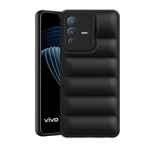 Plus Puffer Case Camera Protection Soft Back Cover for Vivo V23 Pro 5G - Black - Image 1