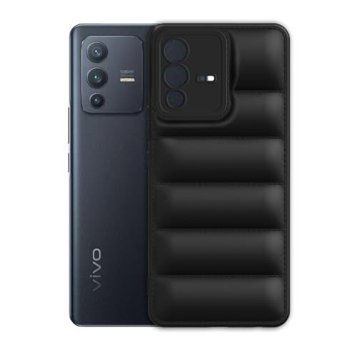 Plus Puffer Case Camera Protection Soft Back Cover for Vivo V23 Pro 5G - Black - Image 3