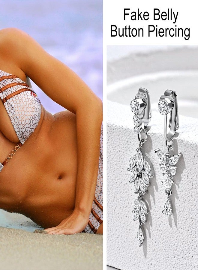 فوجو مجموعة VOJO من قطعتين من حلقات السرة المزيفة للنساء، مجوهرات السرة المصنوعة من الفولاذ المقاوم للصدأ بدون ثقب (فراشة + فراشة مرصعة بثلاثة ماسات) - Image 3