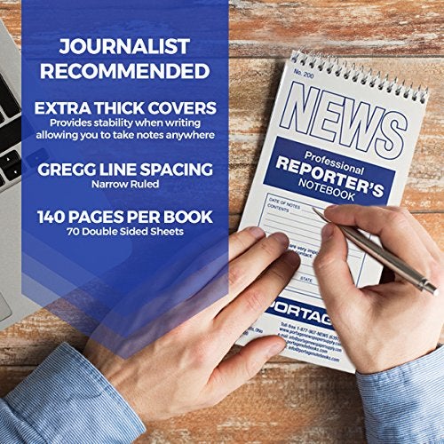 Portage Reporters Notebook – Top Bound Spiral Pocket Notepad, Steno Note Book, Perfect for Reporters & Journalists Taking Notes in the Field, Gregg Ruled 11/32" – 4 x 8 In, 70 Sheets,140 Pg, (3 Pack) - Image 2