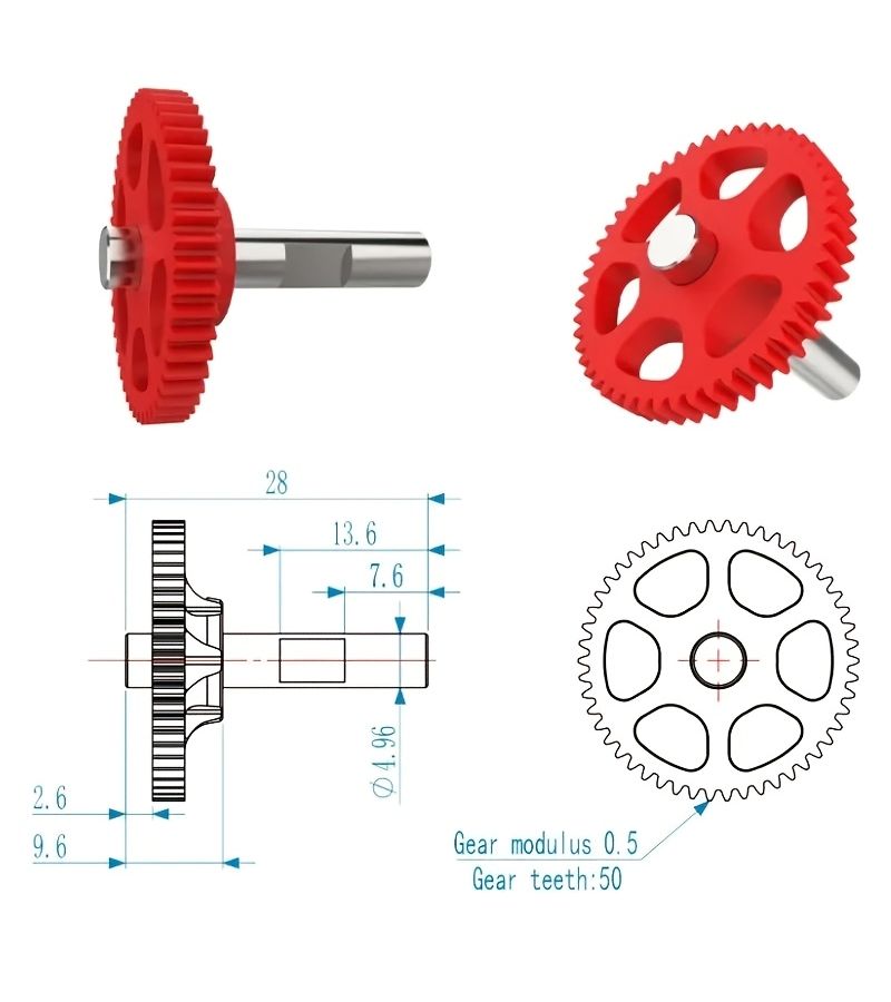 قطع طابعة ثلاثية الأبعاد Voron 0 1 2 4 بآلية دفع باسلك (Bowden) مطورة آلياً (CNC) عالية الدقة 50 سنًا من تروس التخفيض المصنوعة من POM آلية بثق شيربا باللون الأحمر - Image 1