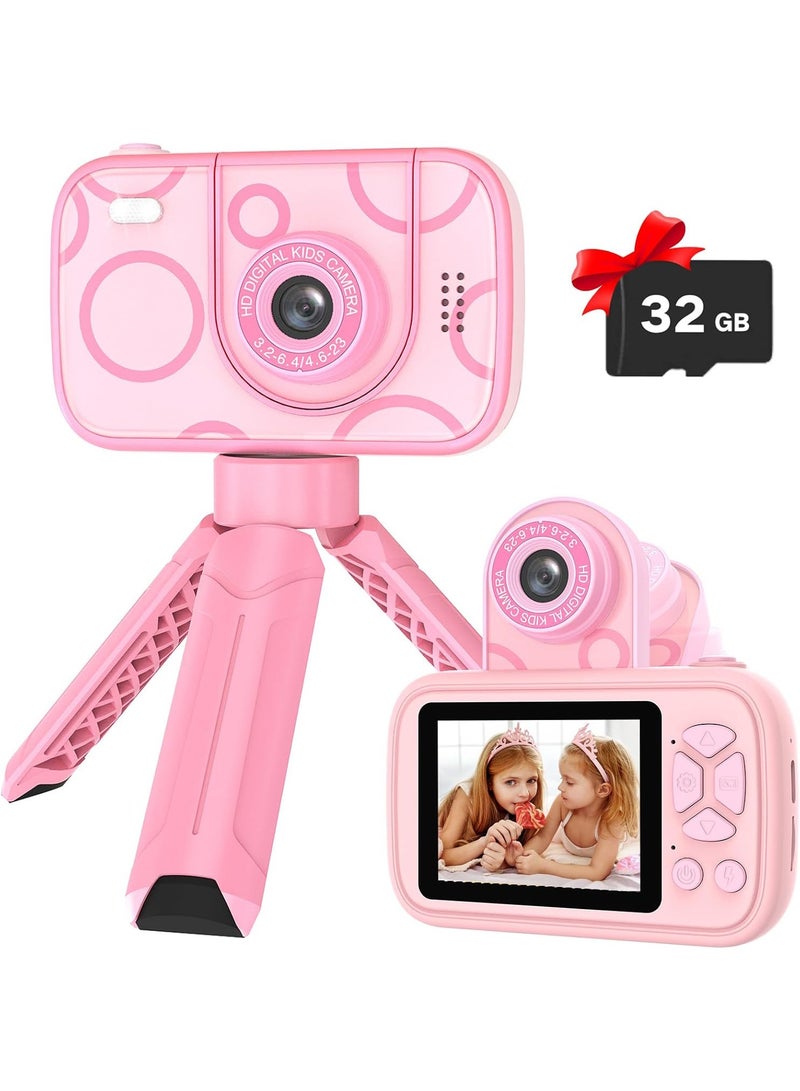 LENND Kids Camera Toys for 3-12 Years Old Boys Girls,Children's Camera with Flip-up Lens for Selfie & Video,HD Digital Camera,Christmas Birthday Party Gifts for Child Age3-9 (Pink) - Image 1
