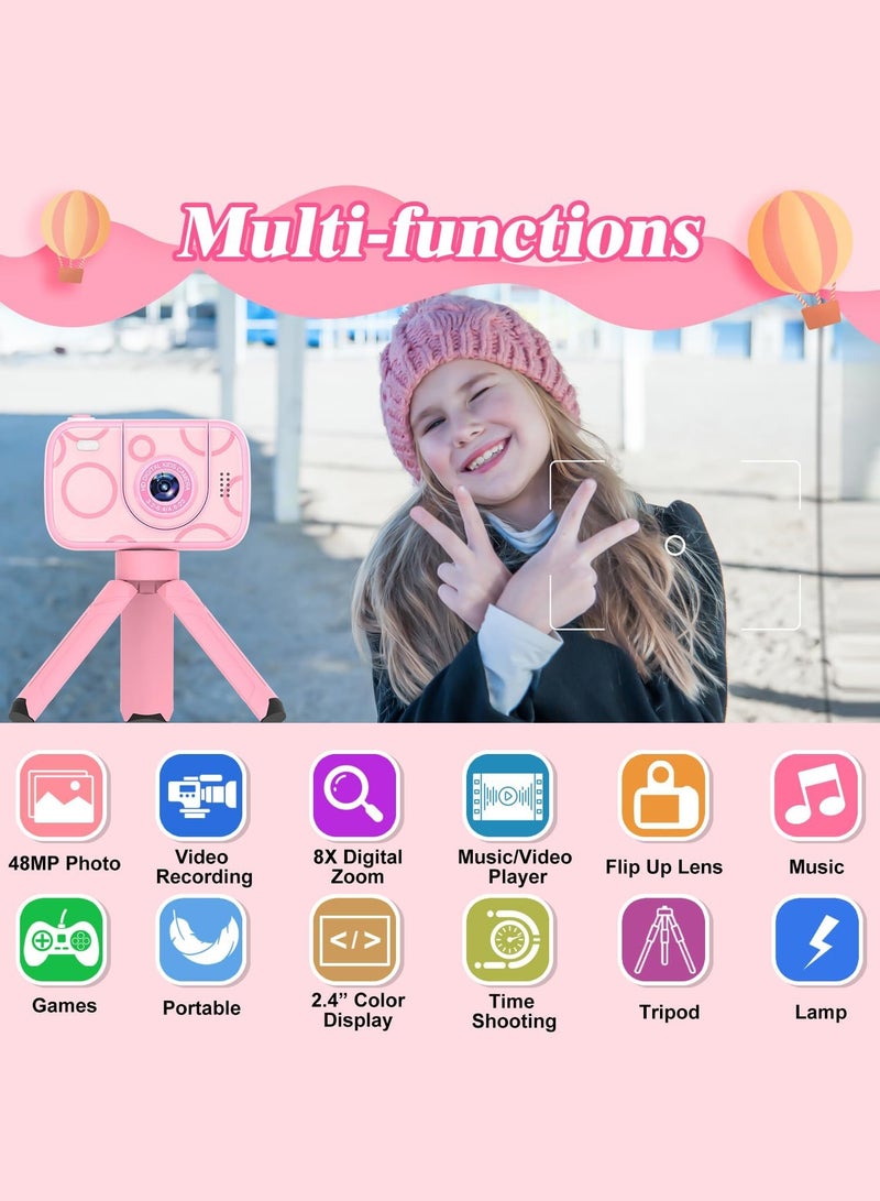 LENND Kids Camera Toys for 3-12 Years Old Boys Girls,Children's Camera with Flip-up Lens for Selfie & Video,HD Digital Camera,Christmas Birthday Party Gifts for Child Age3-9 (Pink) - Image 2