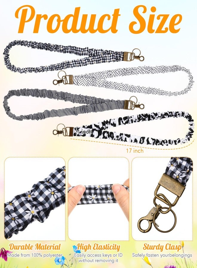 Faccito 4 Pcs Scrunchies Lanyards for ID Badges and Keys Scrunchy Cute Neck Keychain with Clip Closure Stretchy Lanyards for Teacher (Cold Style) - Image 2