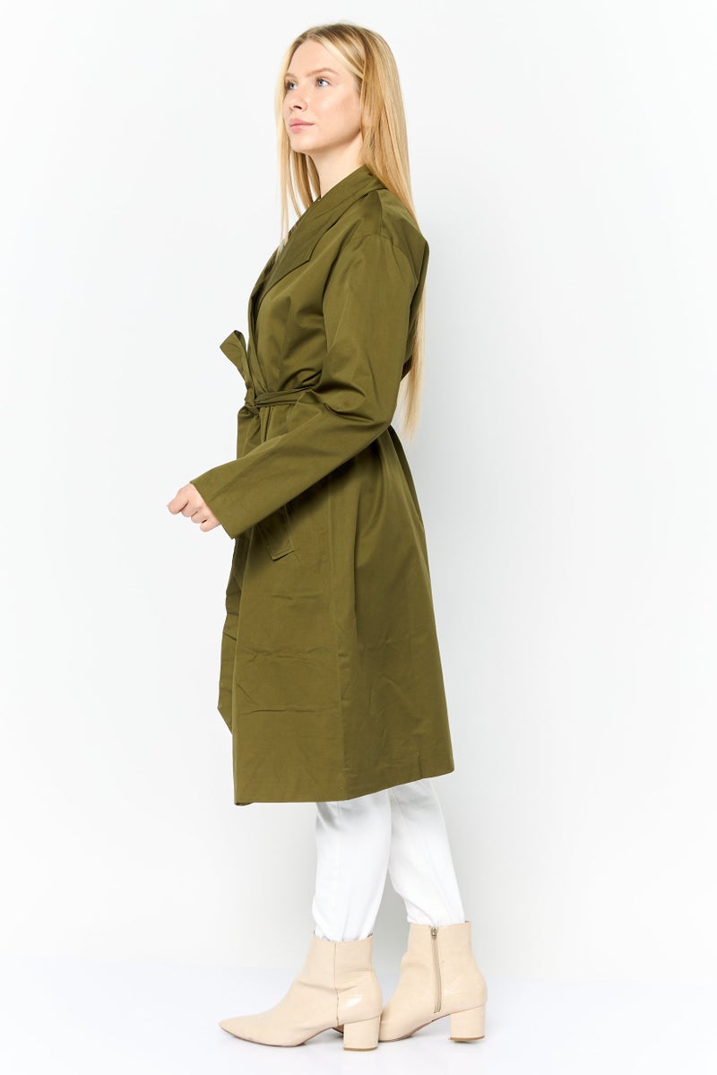 Unique21 Women Solid Trench Coat, Olive  - Image 4