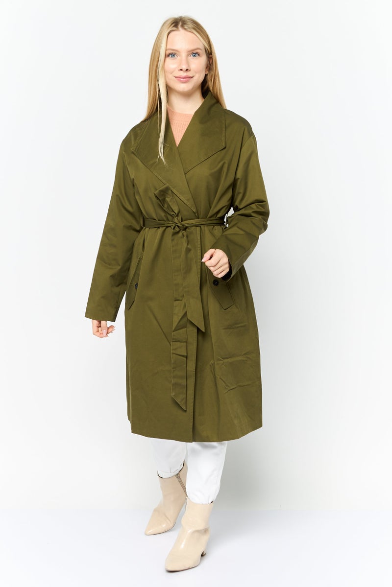 Unique21 Women Solid Trench Coat, Olive  - Image 1