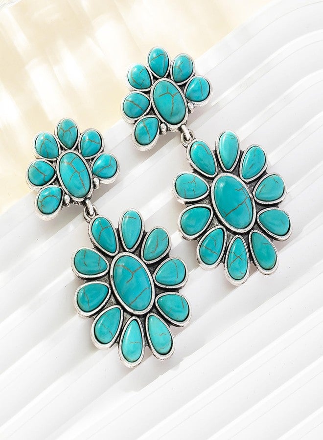 JMScape 4 PCS Western Turquoise Jewelry for Women Boho Vintage Navajo Pearl Necklace Earring Bracelet Ring Set Country Cowgirl Accessories for Gift (A-Blue) - Image 4