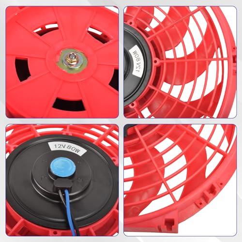 SSN 12" Electric Radiator Cooling Fan Assembly Kit, Push Pull Electric Radiator High Performance Universal Slim Fan with 12V 80W Mount Kit Red - Image 2