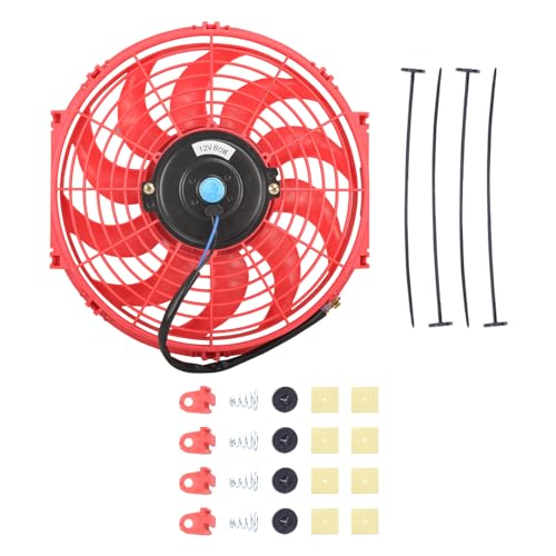 SSN 12" Electric Radiator Cooling Fan Assembly Kit, Push Pull Electric Radiator High Performance Universal Slim Fan with 12V 80W Mount Kit Red - Image 1