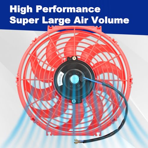 SSN 12" Electric Radiator Cooling Fan Assembly Kit, Push Pull Electric Radiator High Performance Universal Slim Fan with 12V 80W Mount Kit Red - Image 5