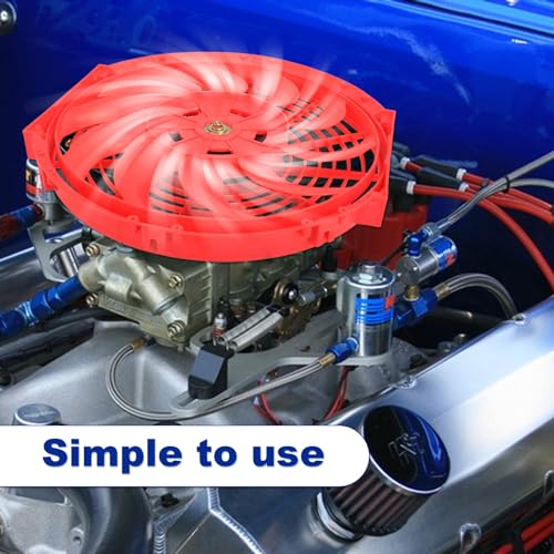 SSN 12" Electric Radiator Cooling Fan Assembly Kit, Push Pull Electric Radiator High Performance Universal Slim Fan with 12V 80W Mount Kit Red - Image 3