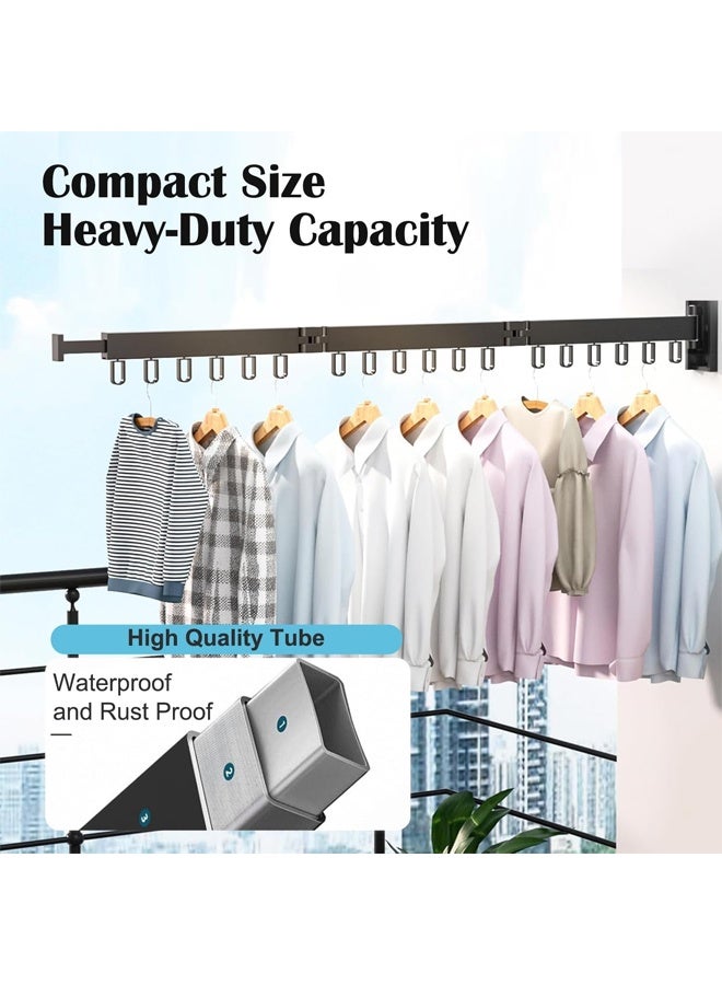 DUNISO Clothes Drying Rack Wall Mounted, Laundry Drying Rack Collapsible, Tri-Fold Retractable Rack with Hooks,Space Saving，for Balcony, Laundry, Bathroom, Black  - Image 4