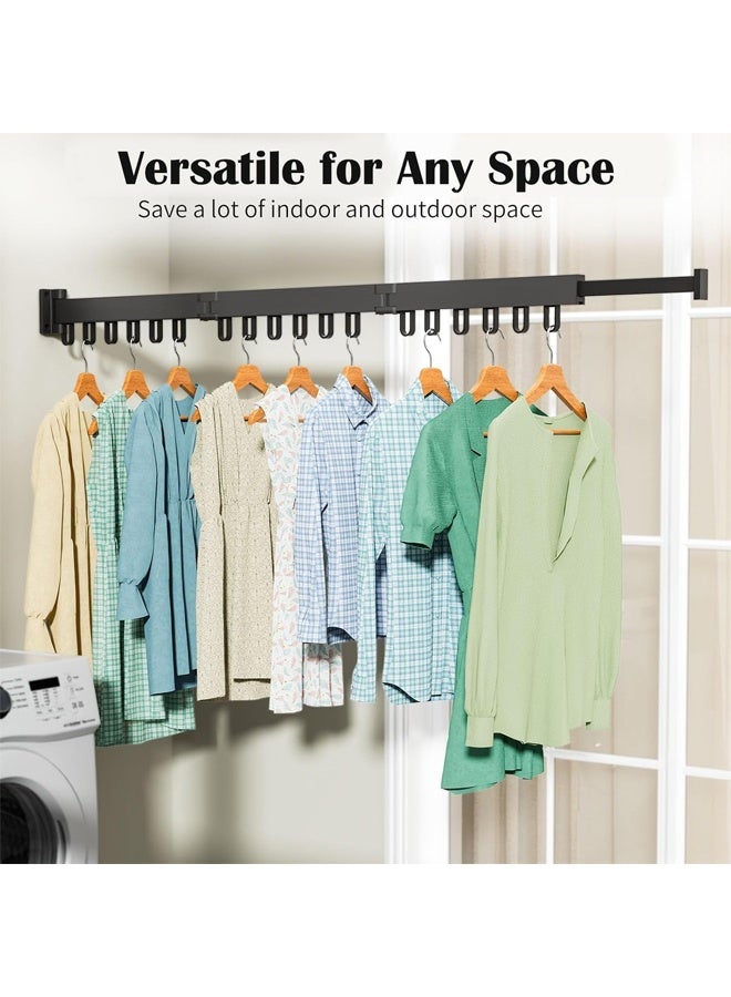 DUNISO Clothes Drying Rack Wall Mounted, Laundry Drying Rack Collapsible, Tri-Fold Retractable Rack with Hooks,Space Saving，for Balcony, Laundry, Bathroom, Black  - Image 5