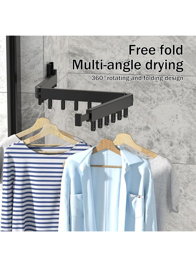 DUNISO Clothes Drying Rack Wall Mounted, Laundry Drying Rack Collapsible, Tri-Fold Retractable Rack with Hooks,Space Saving，for Balcony, Laundry, Bathroom, Black  - Image 2