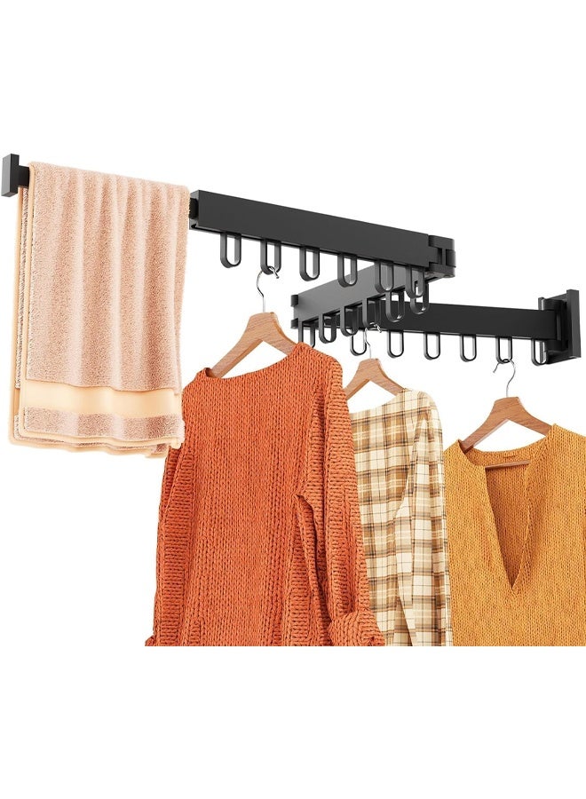 DUNISO Clothes Drying Rack Wall Mounted, Laundry Drying Rack Collapsible, Tri-Fold Retractable Rack with Hooks,Space Saving，for Balcony, Laundry, Bathroom, Black  - Image 1