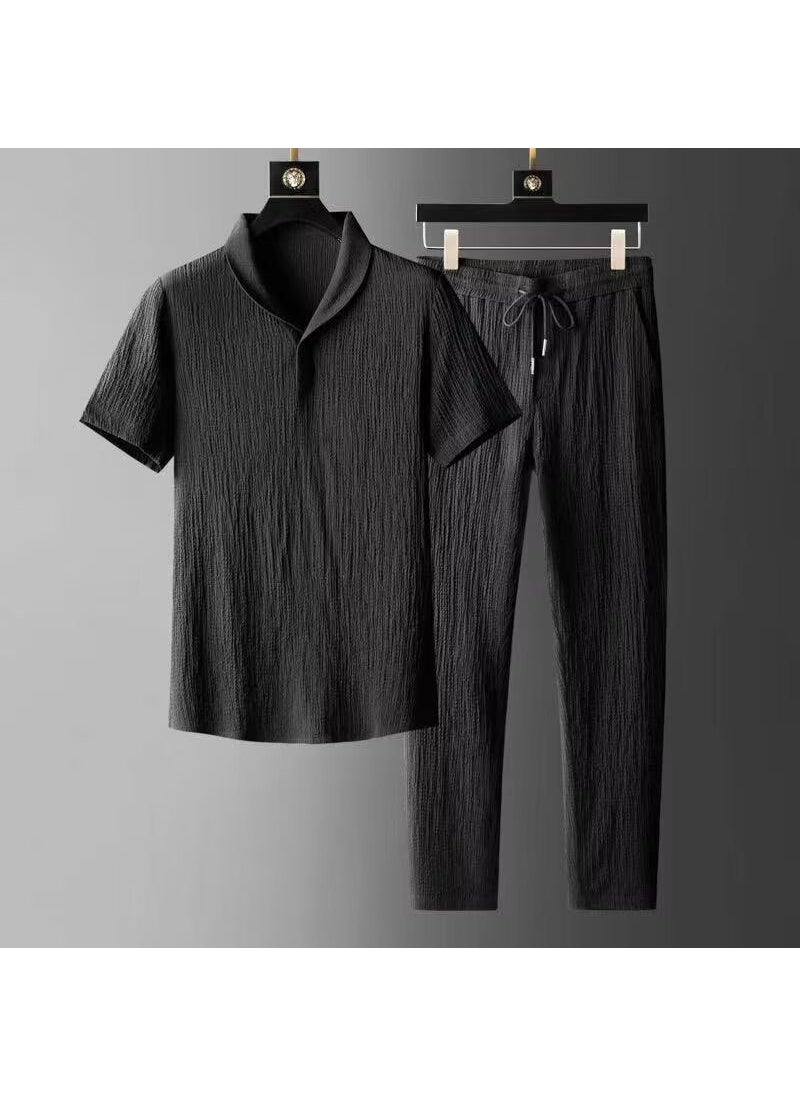 Generic 2024 Mens Summer Casual Suit Slim Trendy Luxury Sportswear Black  - Image 5