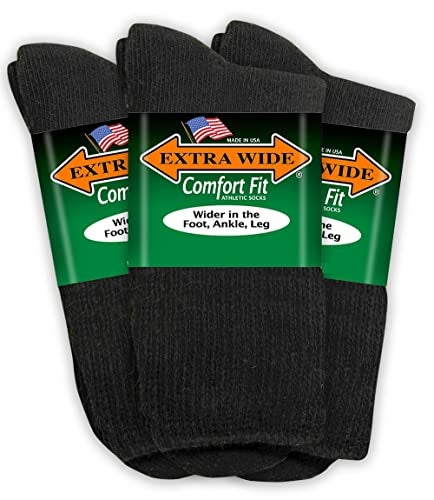 Extra Wide Comfort Fit Athletic Crew (Mid-Calf) Socks for Men and Women, Pick your size, Do not size up (Large, Large - Black) - Image 1