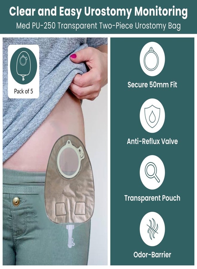 MED PU 250-11855 Transparent Two-Piece Urostomy Bag 50 mm - Drainable Ostomy Bag with Valve & Night Drain Option (5) - Image 2