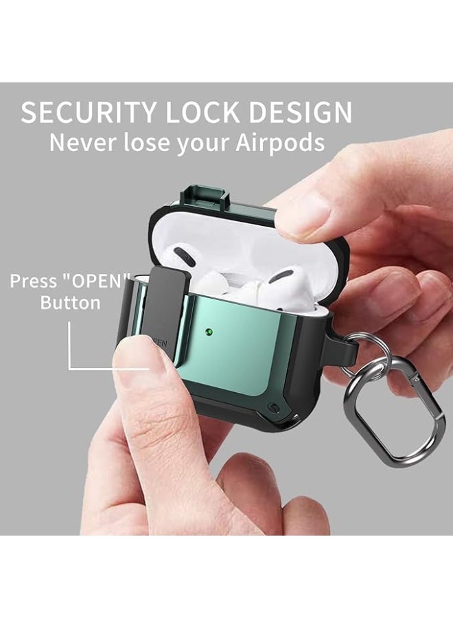 Airpods 3 Case Cover 2021, [Secure Lock] Armor Full-Body Rugged Air Pod 3 Generation Protective Case Shockproof Cover Men Women with Keychain for Apple Airpods 3rd Generation Case-Black/Green - Image 4