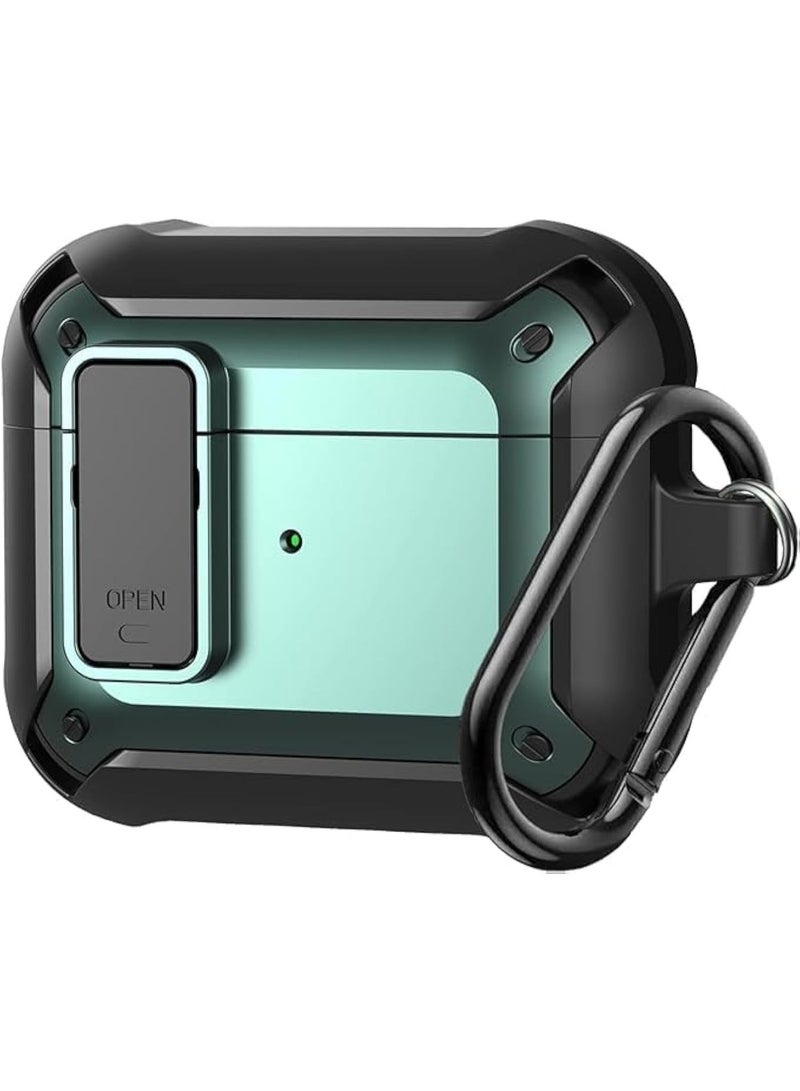 Airpods 3 Case Cover 2021, [Secure Lock] Armor Full-Body Rugged Air Pod 3 Generation Protective Case Shockproof Cover Men Women with Keychain for Apple Airpods 3rd Generation Case-Black/Green - Image 1