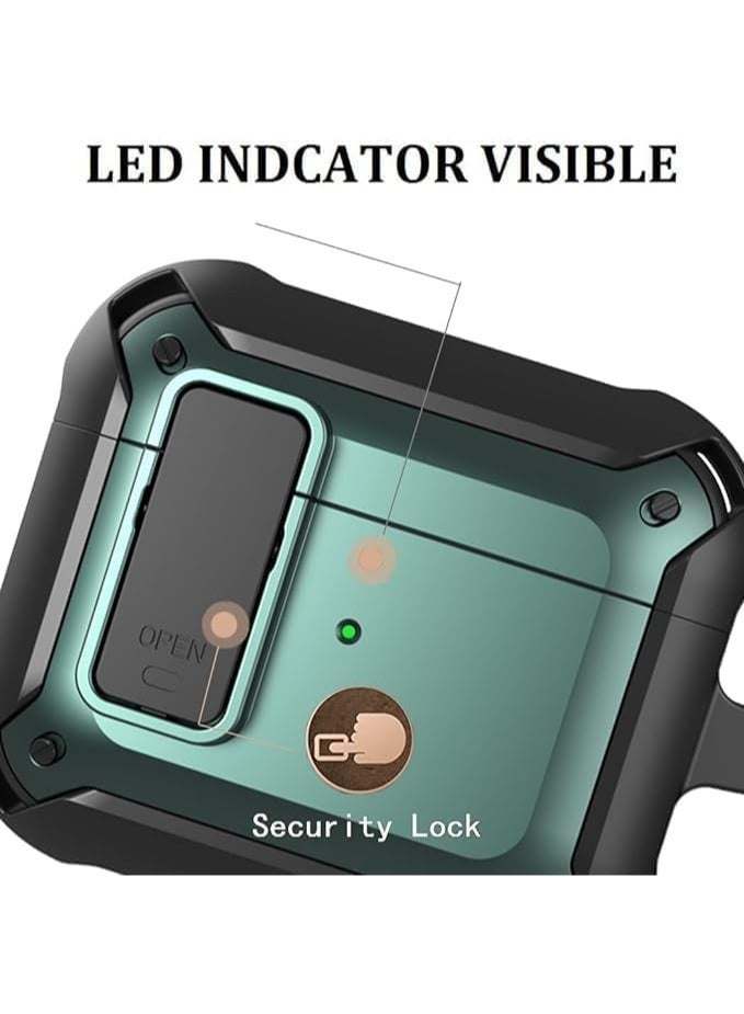 Airpods 3 Case Cover 2021, [Secure Lock] Armor Full-Body Rugged Air Pod 3 Generation Protective Case Shockproof Cover Men Women with Keychain for Apple Airpods 3rd Generation Case-Black/Green - Image 2