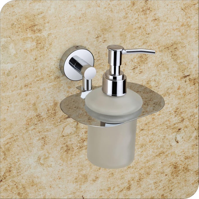 LIQUID SOAP DISPENSER HOLDER FOR BATHROOM HANDWASH DISPENSER SOAP DISPENSER FOR WASH BASIN 37CHROME FINISHANTIRUST304 STAINLESS STEEL AND GLASS