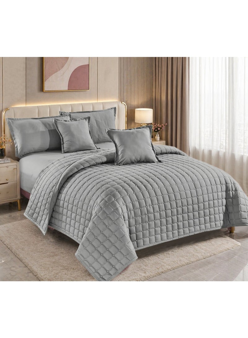Moon King Size Summer Quilted Bedspread Set | 6 Pieces | Luxury Padded Comforter 230×250 cm | Fitted Sheet 200×200+35 cm - Image 3