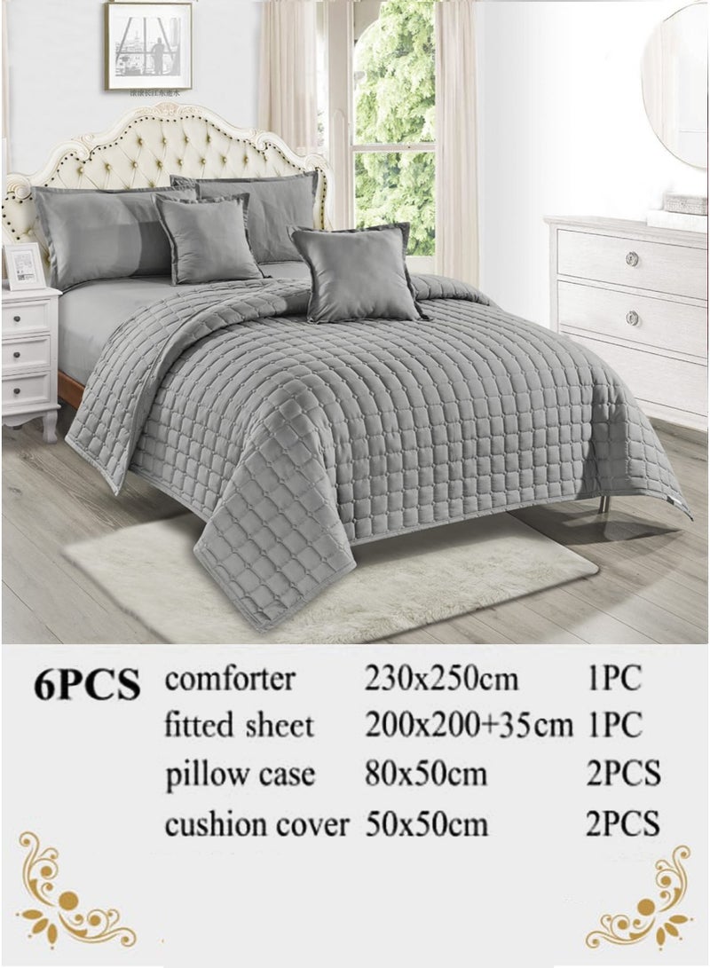 Moon King Size Summer Quilted Bedspread Set | 6 Pieces | Luxury Padded Comforter 230×250 cm | Fitted Sheet 200×200+35 cm - Image 2