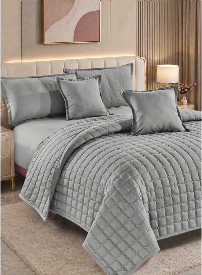 Moon King Size Summer Quilted Bedspread Set | 6 Pieces | Luxury Padded Comforter 230×250 cm | Fitted Sheet 200×200+35 cm - Image 1