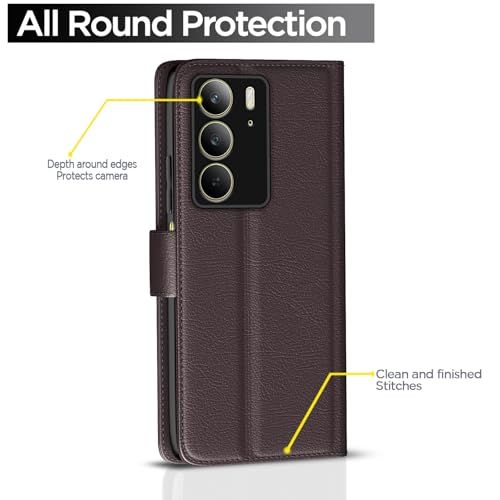 Pikkme Flip Cover for Realme C75 | Leather Finish | Shockproof with Card Pockets & Wallet Stand | Ultimate Protection Case(Coffee) - Image 4