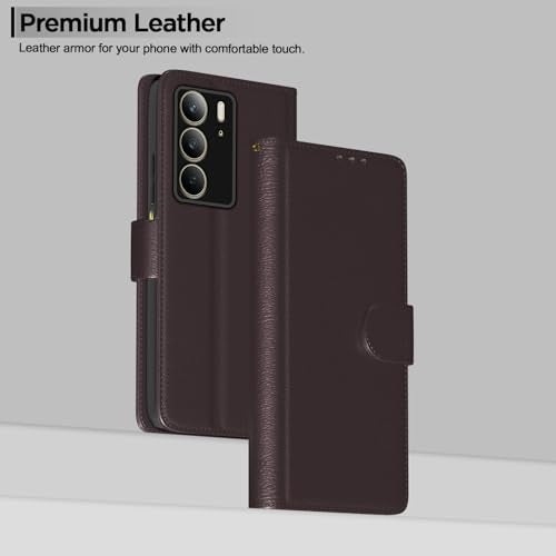 Pikkme Flip Cover for Realme C75 | Leather Finish | Shockproof with Card Pockets & Wallet Stand | Ultimate Protection Case(Coffee) - Image 2