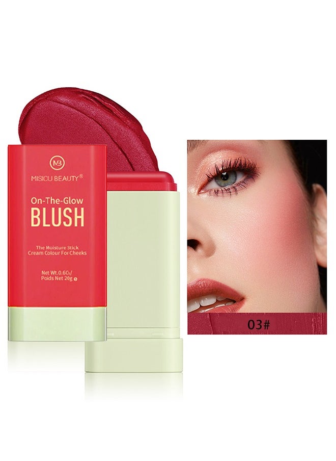 Misiou Beauty On The Glow Blush,The Moisture Stick Cream Colour For Cheeks,Highlighting ​Color Silky Powder Blusher Stick Natural Glow Silly Blusher Light and Soft Feeling The Apply On Your Face（#03）  - Image 2
