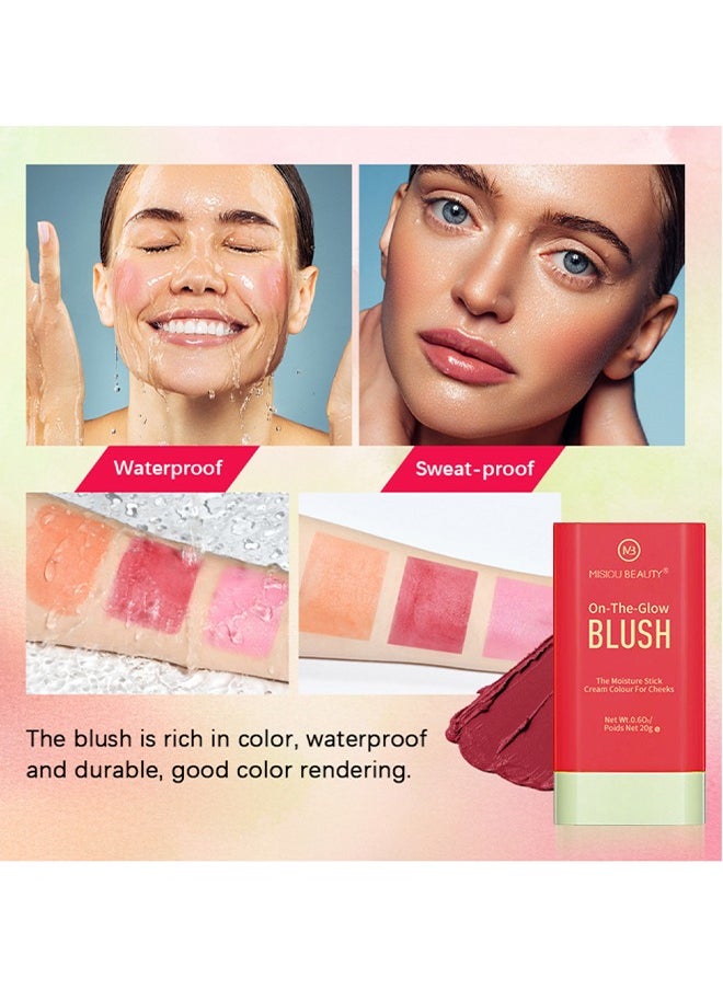 Misiou Beauty - On The Glow Blush,The Moisture Stick Cream Colour For Cheeks,Highlighting ​Color Silky Powder Blusher Stick Natural Glow Silly Blusher Light and Soft Feeling The Apply On Your Face（#03） - Image 1