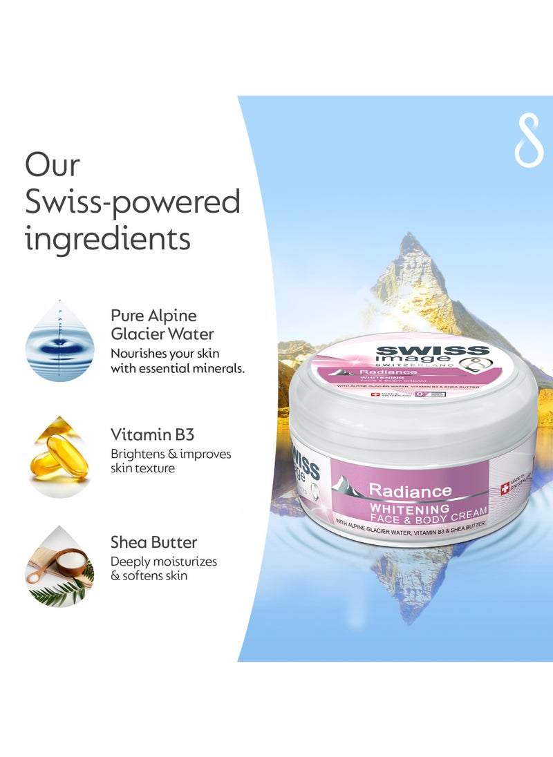 SWISS image - Radiance Brightening Face Body Cream 200ml, Lightweight, Non-greasy, Fast-absorbing, Hydrates, Softens And Enhances Radiant Skin Tone With Niacinamide & Shea Butter, All Skin Types | Packaging may Vary - Image 1