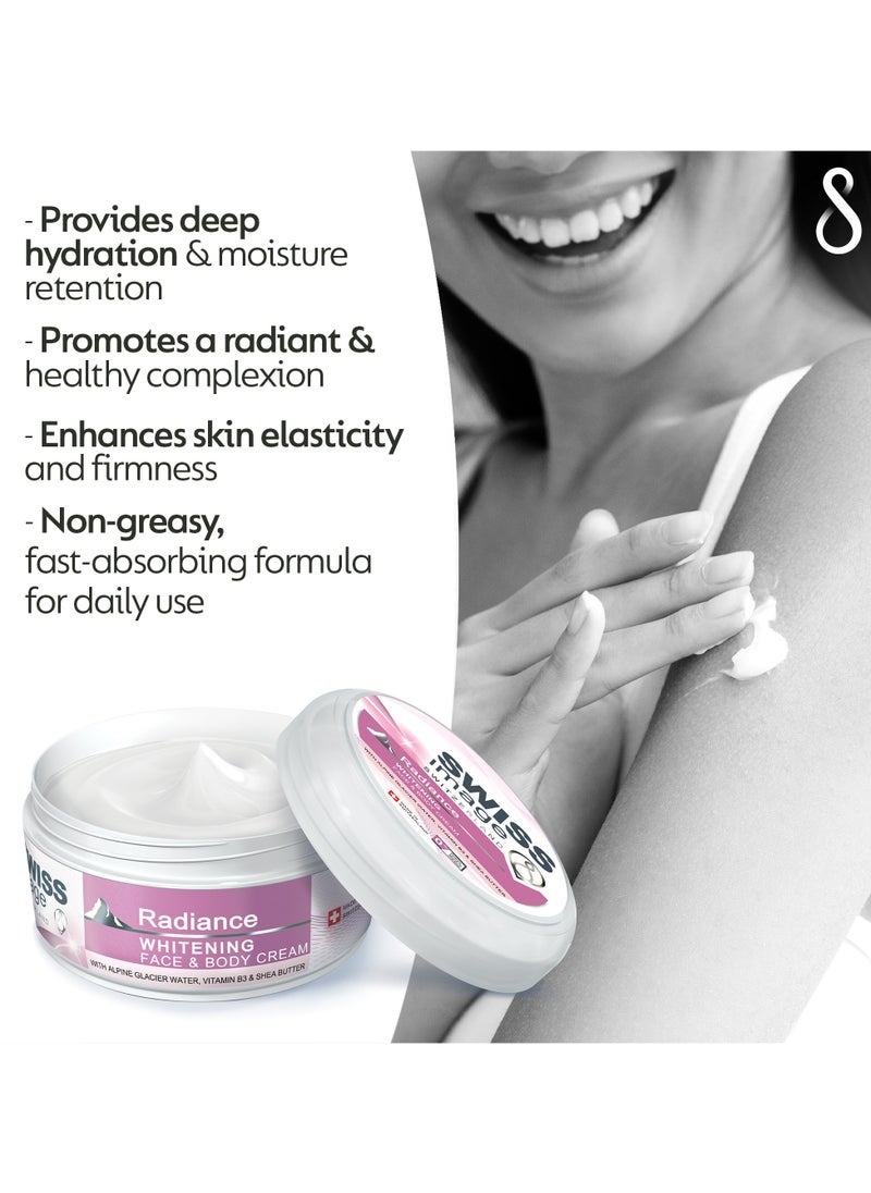 SWISS image - Radiance Brightening Face Body Cream 200ml, Lightweight, Non-greasy, Fast-absorbing, Hydrates, Softens And Enhances Radiant Skin Tone With Niacinamide & Shea Butter, All Skin Types | Packaging may Vary - Image 1