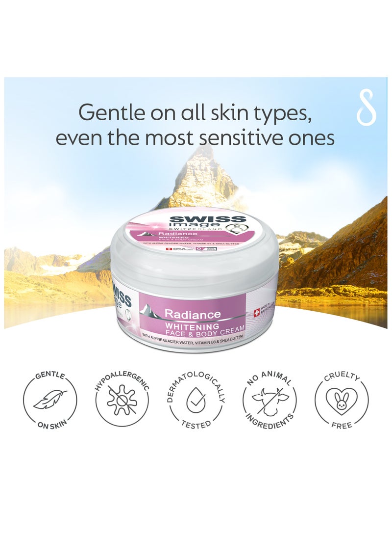 SWISS image - Radiance Brightening Face Body Cream 200ml, Lightweight, Non-greasy, Fast-absorbing, Hydrates, Softens And Enhances Radiant Skin Tone With Niacinamide & Shea Butter, All Skin Types | Packaging may Vary - Image 1