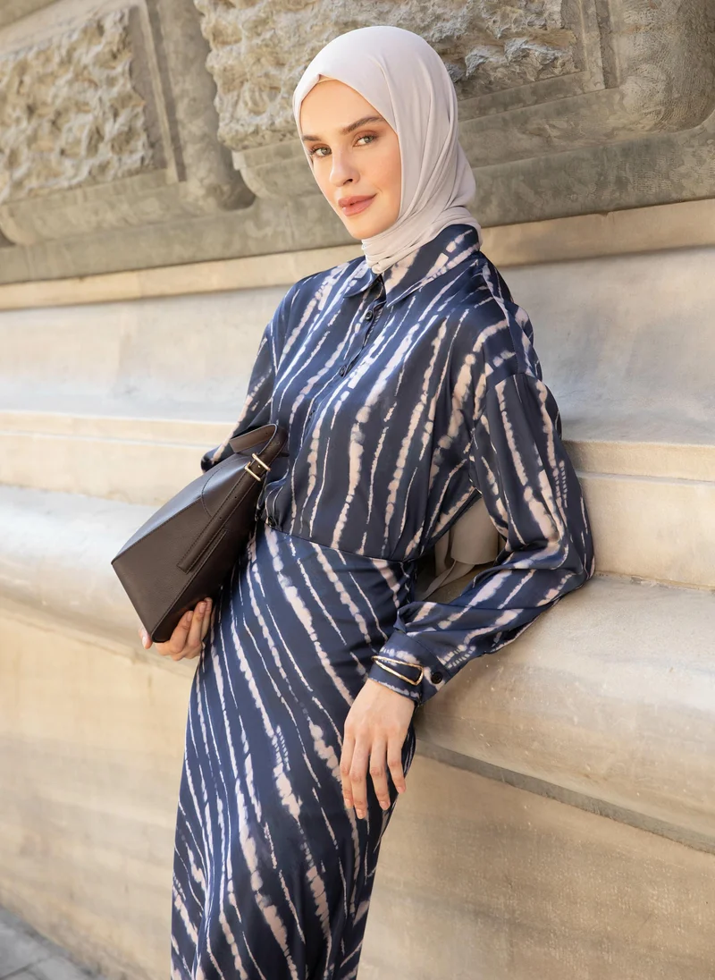 Refka by modanisa Navy Striped Satin Fabric Elegant Shirt - Refka