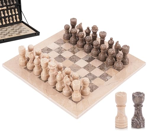 MARBLE RANGE Marble Chess Set for Adults 12 Handmade Verona Oceanic Board Game with 32 Chess Pieces 2 Extra Queens Storage Box Luxury Travel Game Elegant for Home Decor - Image 1