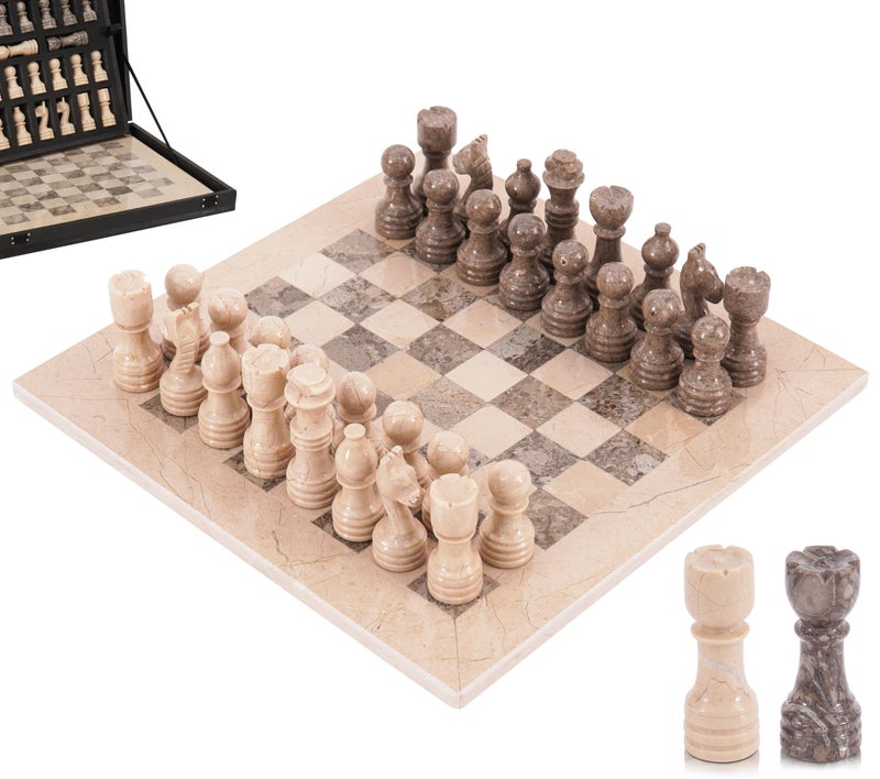 MARBLE RANGE Marble Chess Set for Adults 12 Handmade Verona Oceanic Board Game with 32 Chess Pieces 2 Extra Queens Storage Box Luxury Travel Game Elegant for Home Decor - Image 2