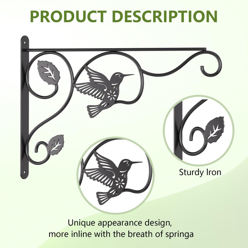 BBTFAA 2 Pack Heavy Duty Plant Hooks for Hanging - 12 Inch Metal Wall Hangers Indoor/Outdoor, Sturdy Plant Bracket for Bird Feeders, Planters, Lanterns, Wind Chimes - Patio, Garden, Home Decor (Black) - Image 5